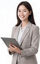 태블릿을 들고 상담 자료를 살펴보는 안심결 보험연구소 상담사