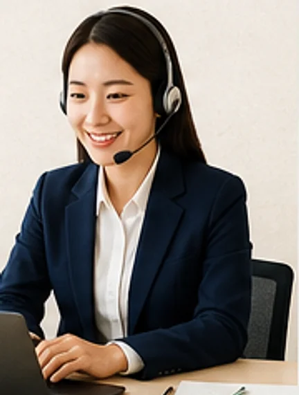 헤드셋을 쓰고 상담 중인 여행 컨설턴트