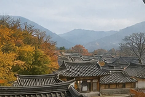 담양 한옥 마을의 기와지붕과 가을빛 산자락