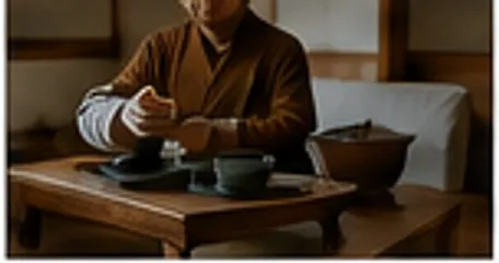 좌식 탁자 앞에 앉아 차를 우리는 사람