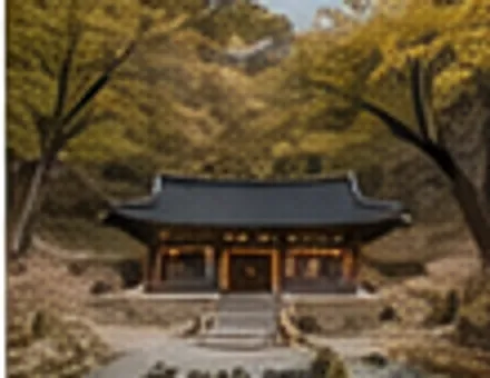 가을빛이 든 마당과 돌계단 위의 전각
