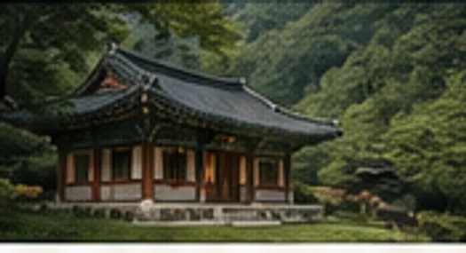 숲에 둘러싸인 고요산사 전각의 전경