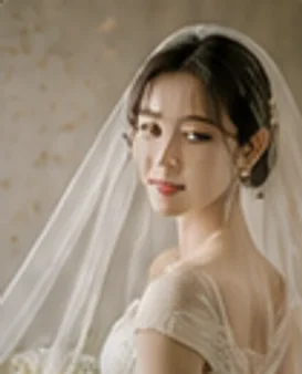 긴 베일을 쓴 신부의 상반신 클로즈업
