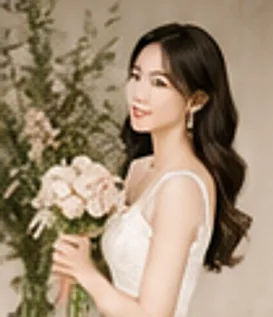 작약 가지를 든 신부의 옆모습