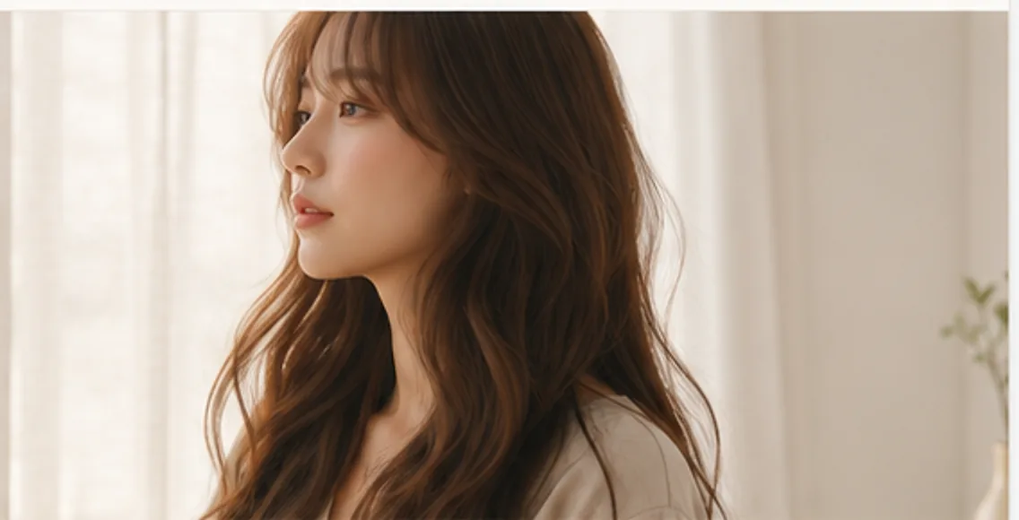 창가의 자연광 아래 결이 살아 있는 긴 웨이브 헤어
