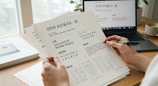 활자와기계 인쇄소의 웹 화면 시안