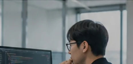 모니터 두 대를 놓고 코드를 살펴보는 모노랩 백엔드 엔지니어