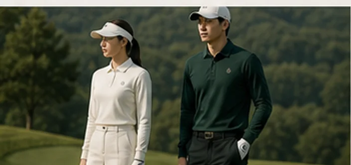 가을 코스에서 아이보리와 딥그린 차림으로 나란히 선 두 사람