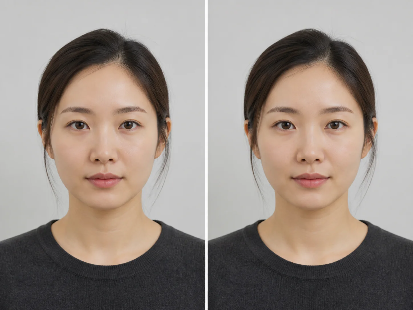 눈가 균형 상담을 위한 동일 조건의 비교 기록 샘플