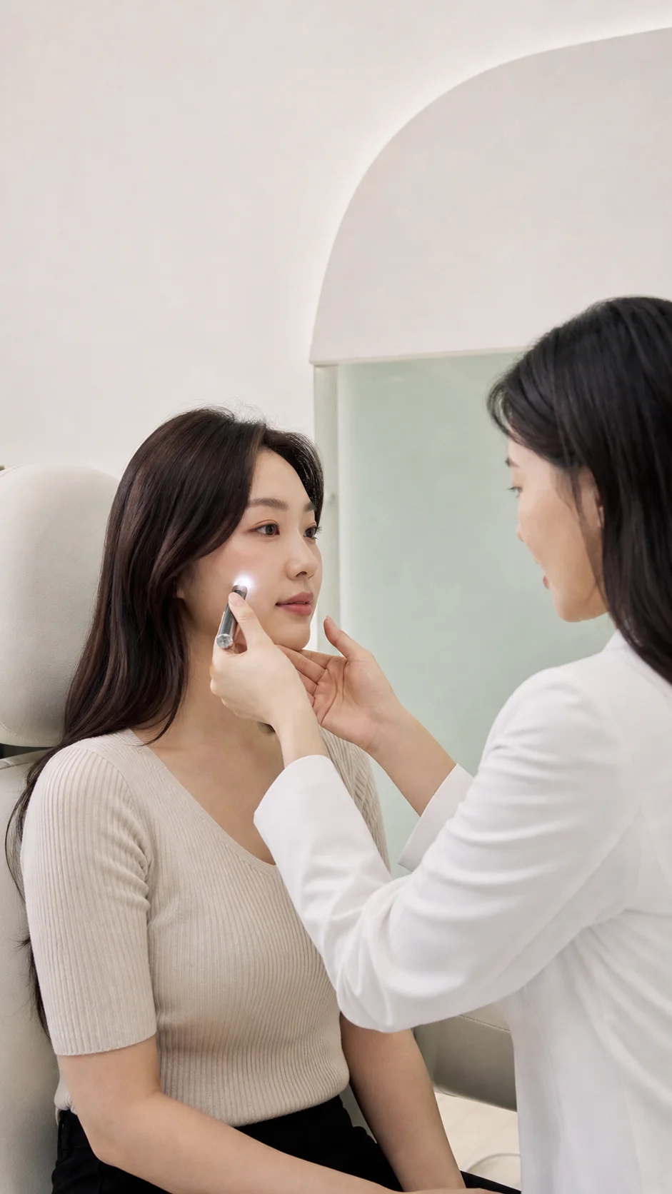 빛으로 피부 상태를 살피는 상담