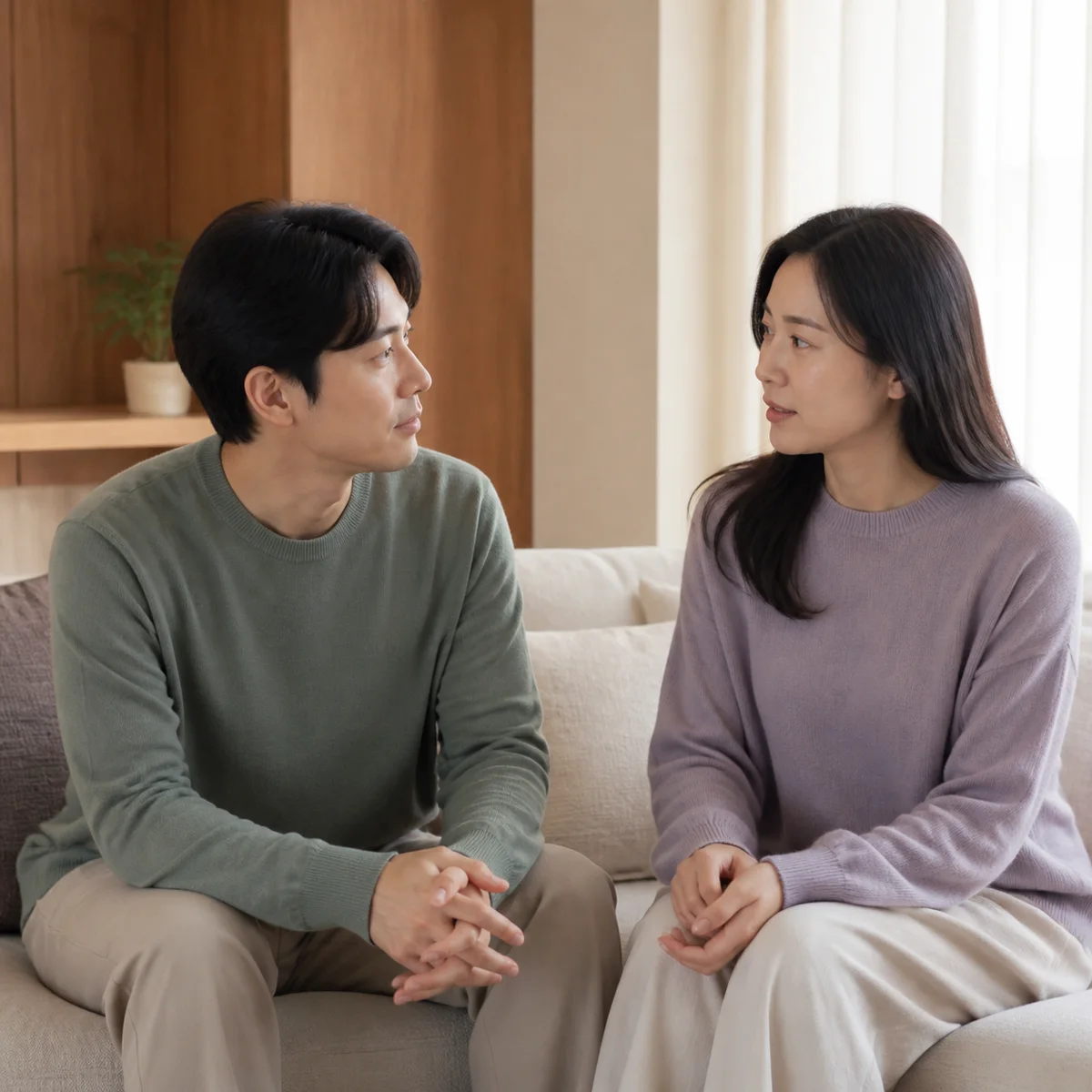 서로의 말을 듣는 가상의 한국인 부부