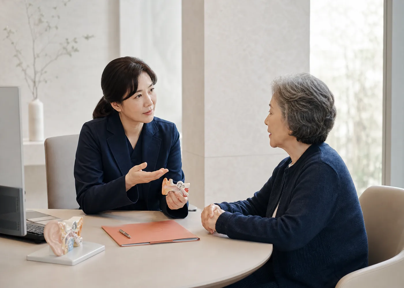 가상의 한국인 의료진과 환자가 상담하는 모습