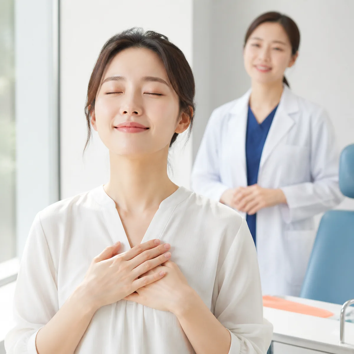 편안하게 호흡하는 가상의 한국인 여성