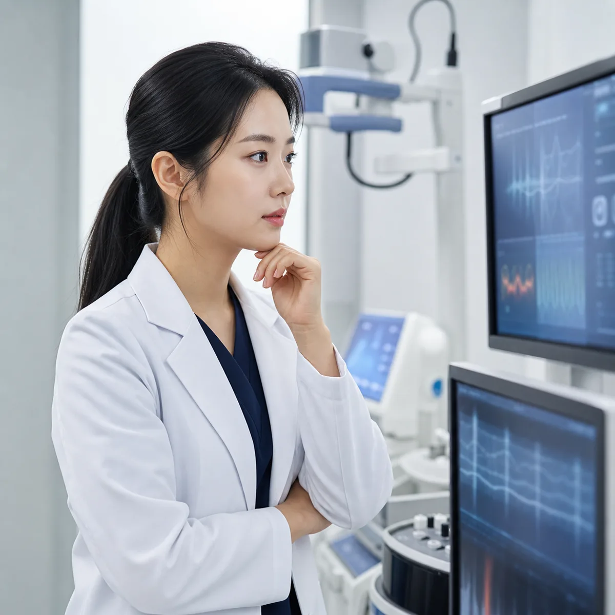 검사 화면을 살피는 가상의 한국인 의료진