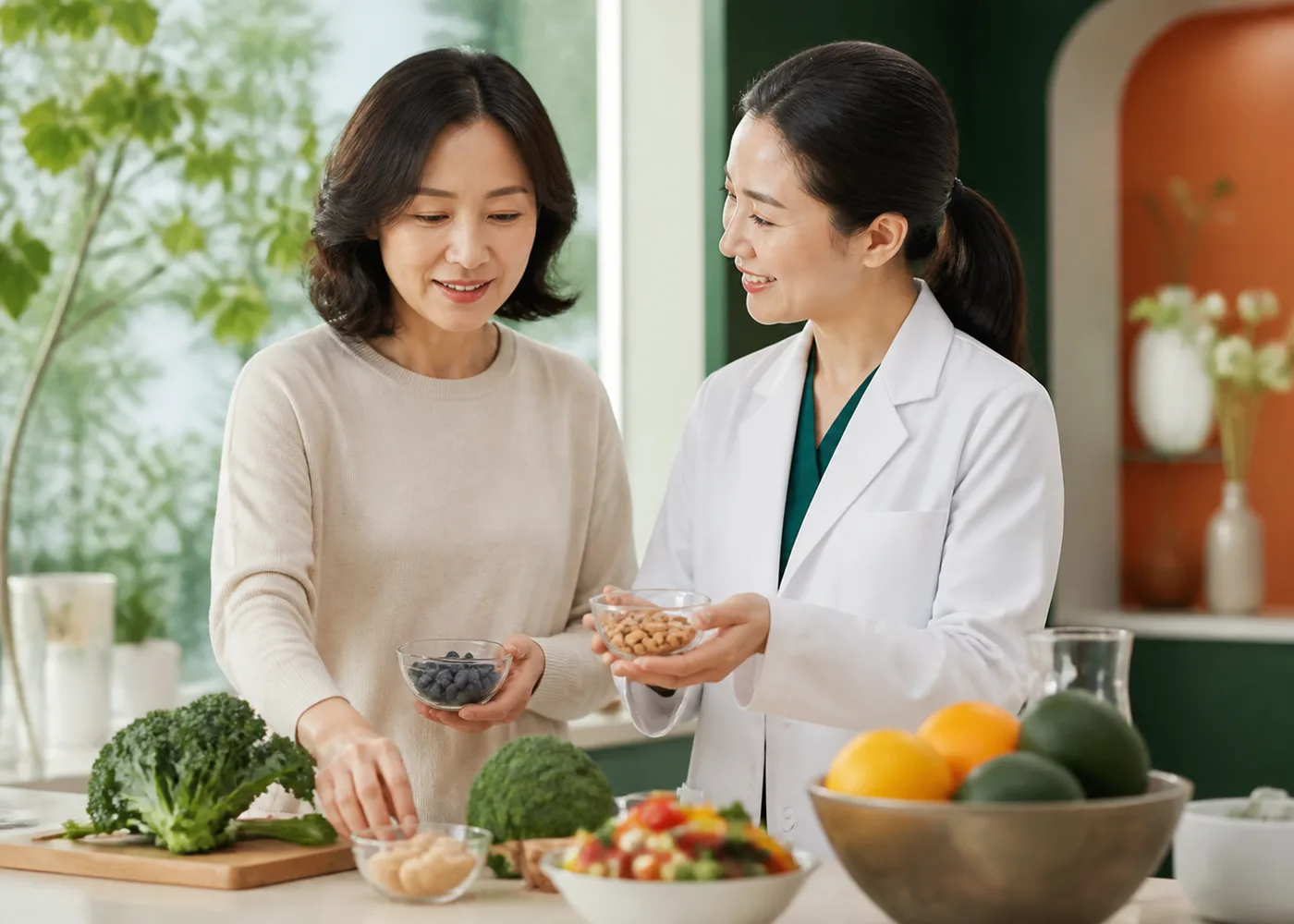 생활 건강 식재료를 함께 살피는 가상의 한국인 환자와 의료진