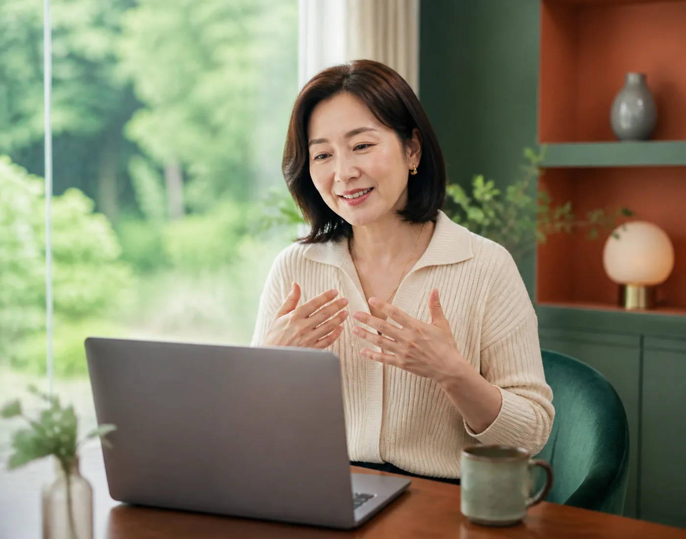 가상의 온라인 여성 건강 상담을 준비하는 한국인 여성