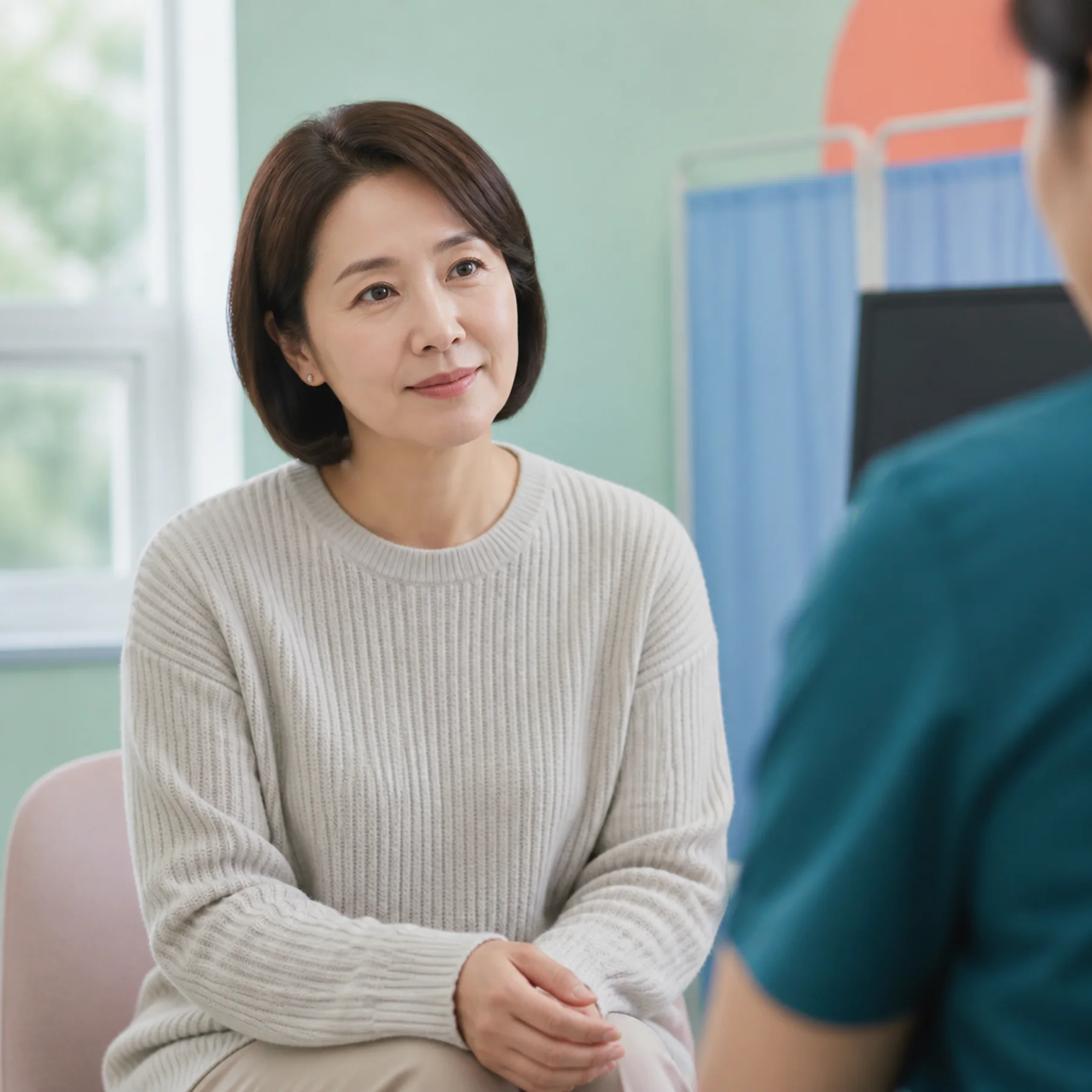 의료진의 설명을 차분히 듣는 가상의 한국인 환자