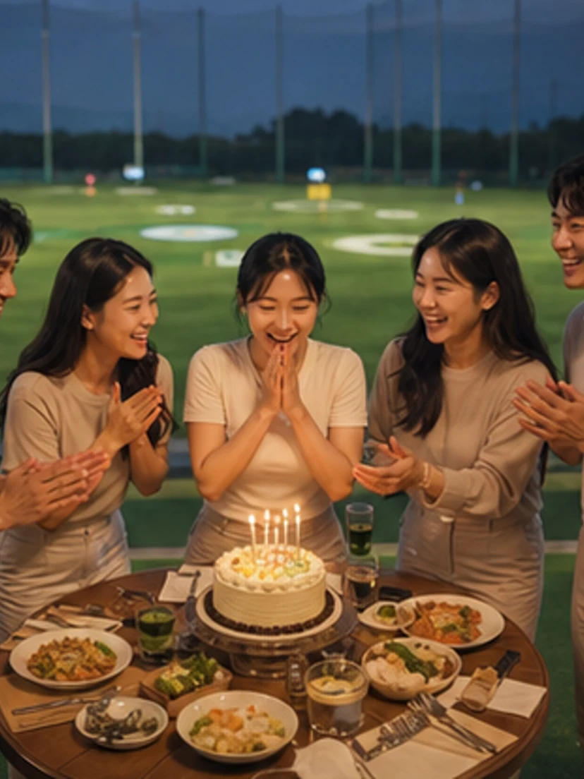 골프 베이에서 생일을 축하하는 사람들