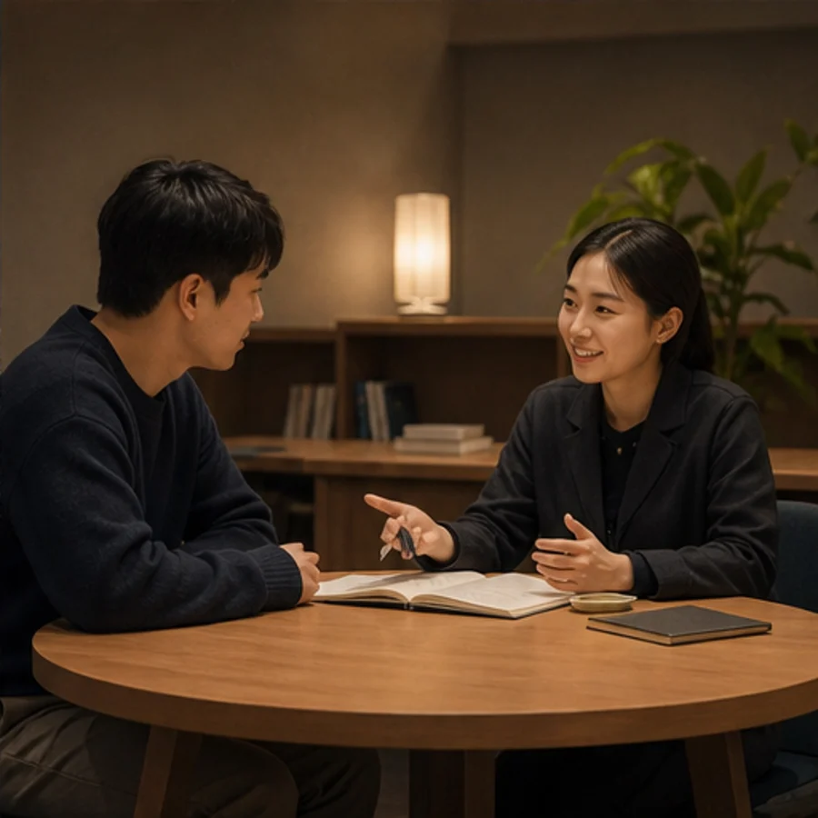 멤버십 이용 방식을 상담하는 학습자와 매니저
