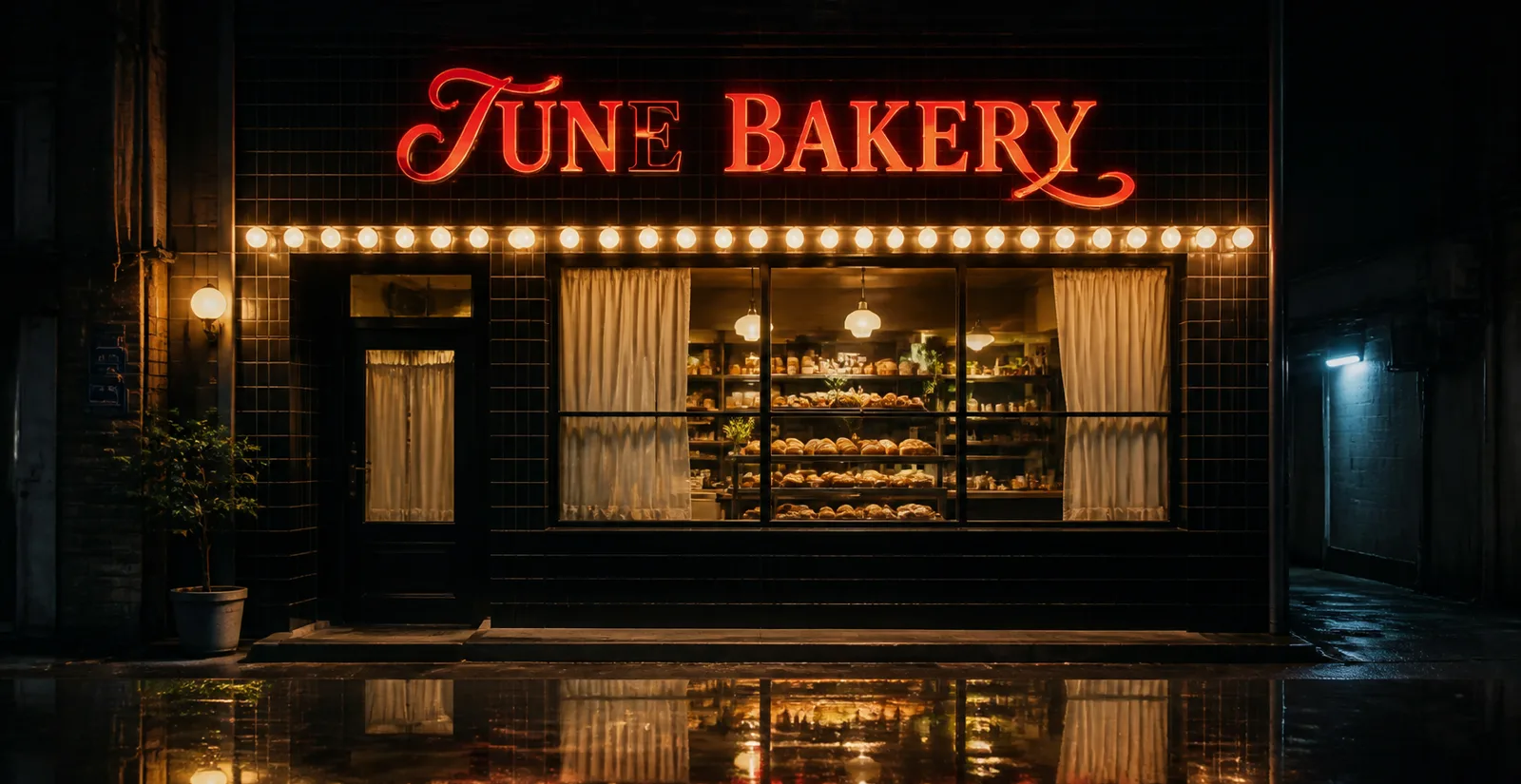 JUNE BAKERY 야간 파사드