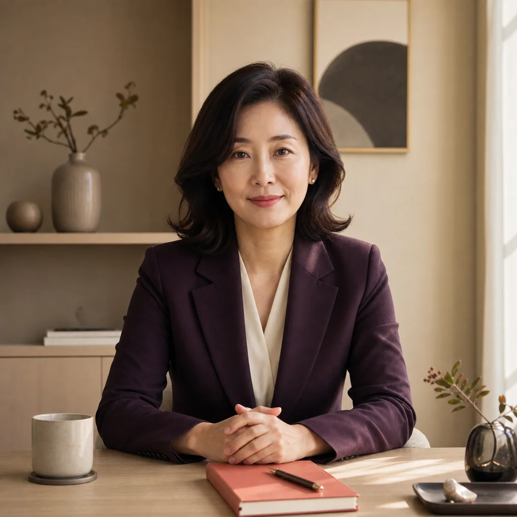 차분한 상담 공간의 한국인 여성 매치메이커