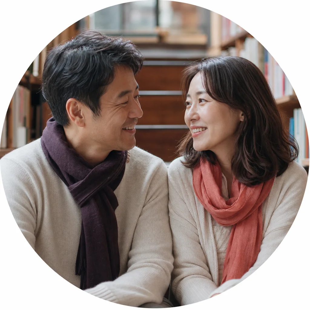 서점에서 책을 함께 고르는 한국인 커플