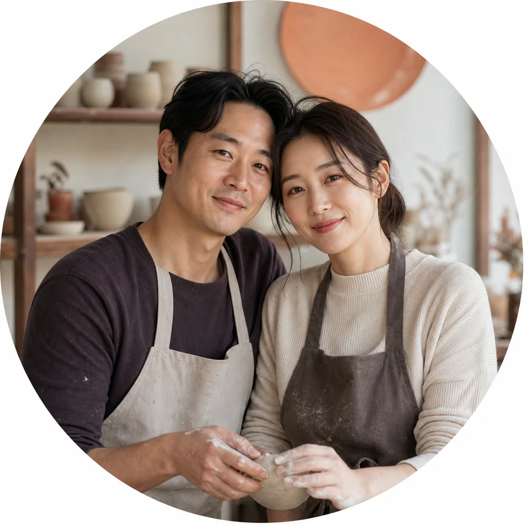 도예 공방에서 함께 작업하는 한국인 커플
