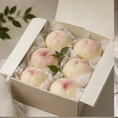 아이보리 상자에 담긴 복숭아