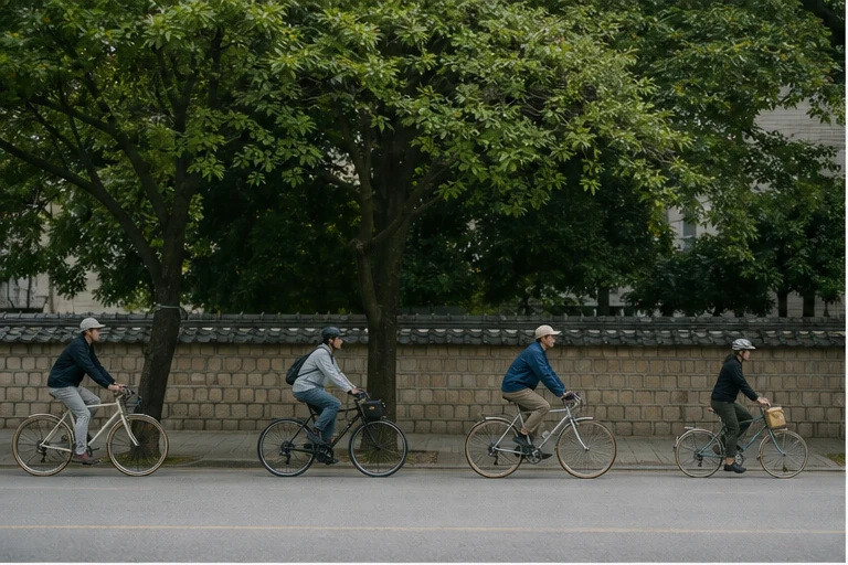 공원 길을 함께 달리는 라이더