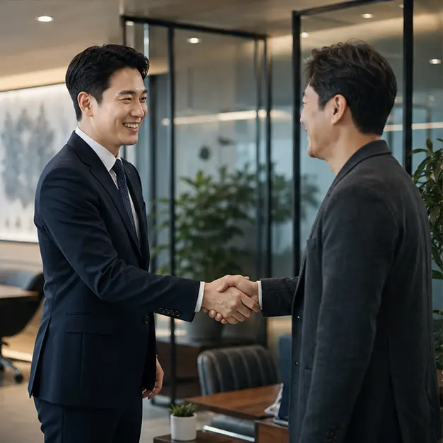 사업가와 악수하는 법률 전문가