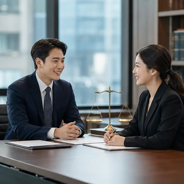 밝은 사무실에서 상담하는 법률 전문가