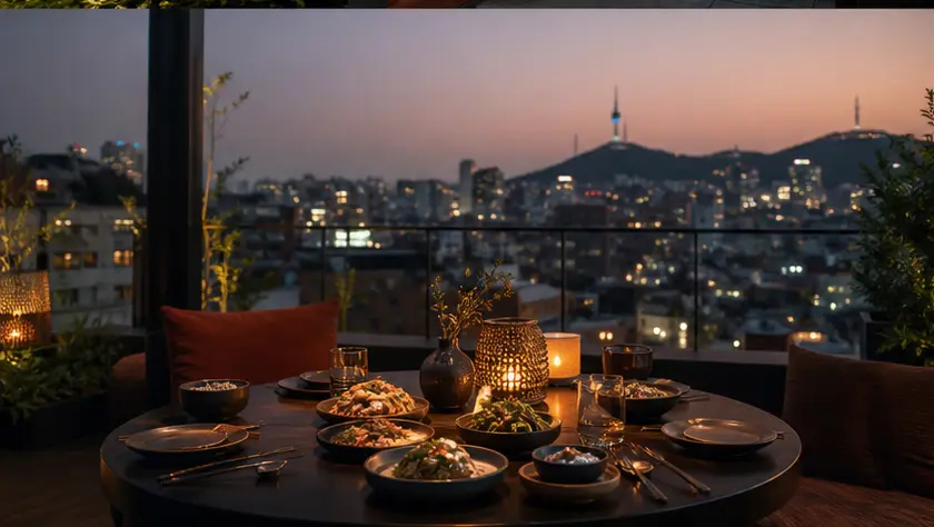 서울 야경을 바라보는 루프탑 다이닝 테이블