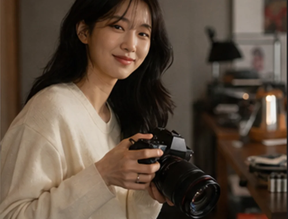 카메라를 든 여성 크리에이터