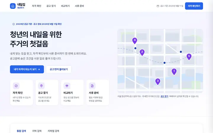 내일집 청년주거 템플릿 대표 화면