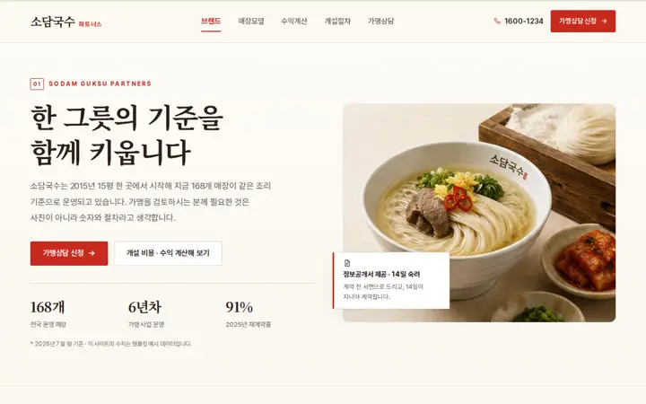 소담국수 파트너스 템플릿 대표 화면